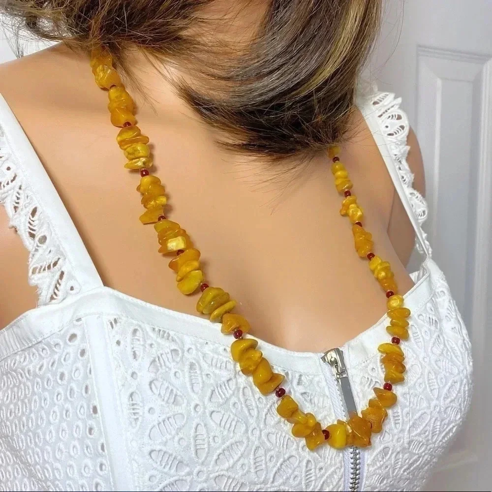 Vintage Baltic Butterscotch Amber with Red Glass Beads Necklace